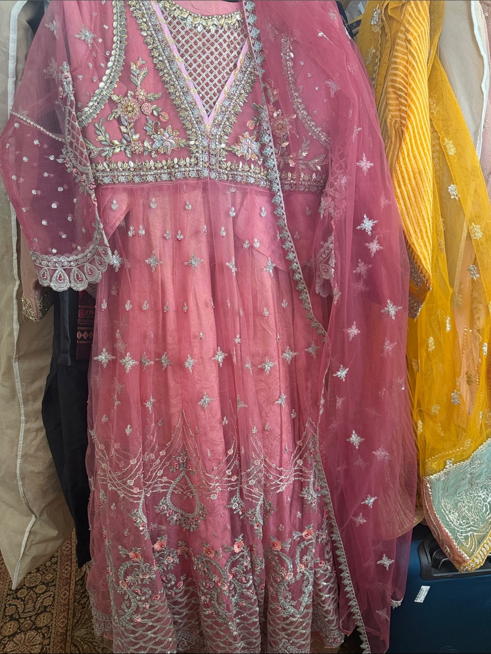 Girls Pink Embroidered Party Dress with Dupatta